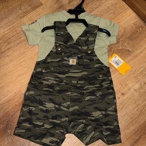 Carhartt Camo Overalls with Olive Shirt